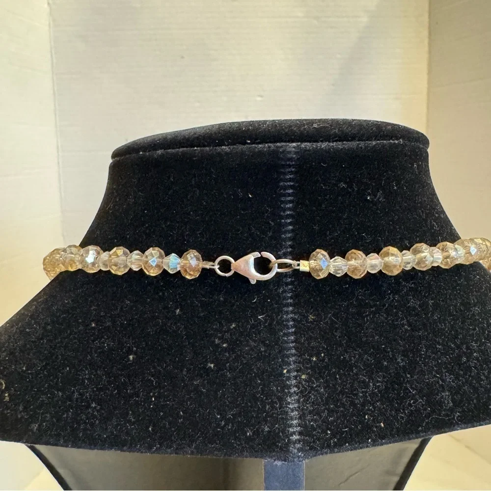 925 Sterling Silver Aurora Borealis Vintage Necklace Pearl Shells Crystals 25